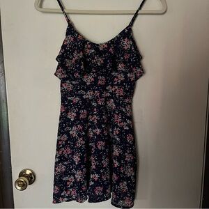 Candie’s Romper Juniors Size 1 Womens Bandeau Floral Navy Ruffle Spaghetti Strap